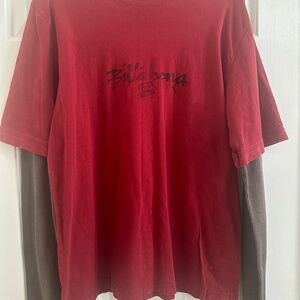 Vintage Billabong Red and Black Thermal Long Sleeves Tee